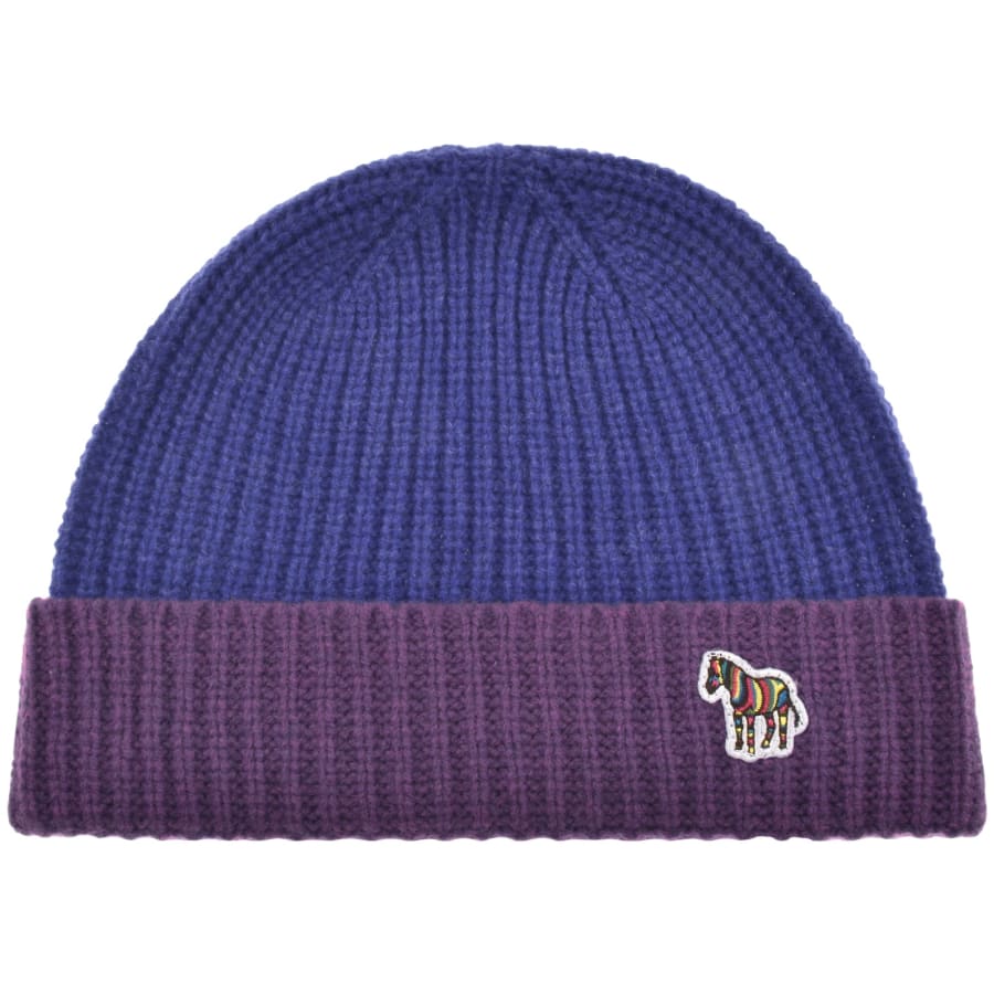 Paul Smith Rib Zebra Lambswool Beanie Hat Blue